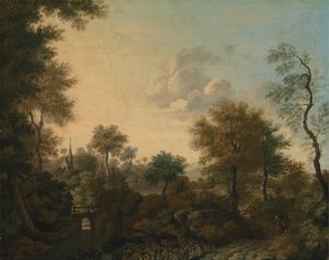Een uitzicht vermoedelijk nabij Arundel, Sussex, met figuren in een laan