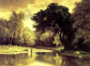 Visser in een Stroom door George Snr. Inness