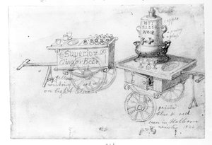 Gemberbier- en hete vlierwijnkraampjes in Holborn, 1842 door George Snr Scharf