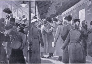 Tsaar neemt afscheid van officieren van de Keizerlijke Garde, illustratie uit Cassells History of the Russo-Japanese War Vol 1, ca. 1900 door George Soper