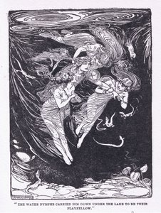 De waternimfen droegen hem naar beneden het meer in naar hun speelkameraad, uit The Heroes gepubliceerd door George Allen en Unwin 1929