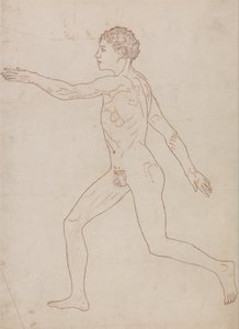 Een vergelijkende anatomische uiteenzetting van de structuur van het menselijk lichaam met dat van een tijger en een hoender: Menselijke figuur, zijaanzicht (schetsstudie in omgekeerde volgorde van tabel VIII) door George Stubbs