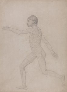 Een vergelijkende anatomische uiteenzetting van de structuur van het menselijk lichaam met dat van een tijger en een hoender: Menselijke figuur, zijaanzicht (Voorontwerp voor de definitieve studie voor Tabel VIII) door George Stubbs