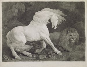 Een paard geschrokken door een leeuw, gegraveerd door de kunstenaar, gepubliceerd 1788