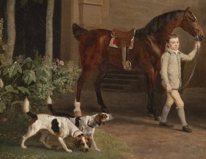 Detail van William Henry Cavendish Bentinck, 3e hertog van Portland voor de stallen van Welbeck Abbey door George Stubbs