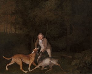 Freeman, de wildbeheerder van de Graaf van Clarendon, met een stervende hinde en hond door George Stubbs