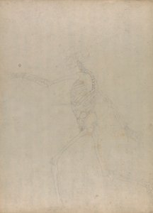 Menselijk skelet, lateraal aanzicht (Studie voor een sleutel figuur naar een onuitgegeven tabel die de buikorganen toont) door George Stubbs