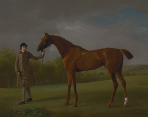 Lustre, vastgehouden door een bruidegom door George Stubbs