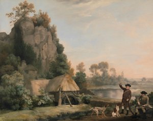 Twee heren op jacht, met een uitzicht op Creswell Crags, ter plaatse genomen