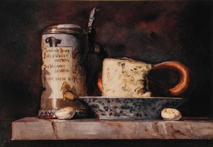 Stilleven met Kaas en Bierpul door George Thompson Hobbs