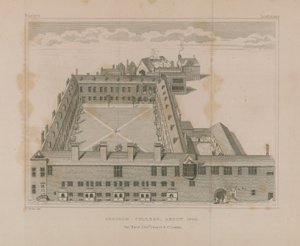 Luchtfoto van Gresham College door George Vertue