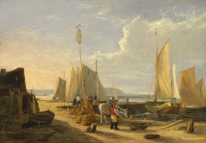 Een havenscène op het eiland Wight, kijkend naar de Needles