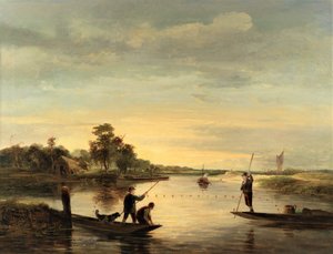Uitzicht op de rivier met vissers vanaf punts