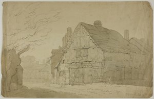 Smidse in Guildford (recto); Schets van twee boomstammen (verso)