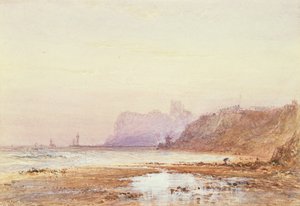 Kust bij Whitby met de abdij op de achtergrond door George Weatherill