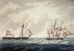 Zijne Majesteits Sloep, Bonne Citoyenne, sleept de Franse fregat, La Furieuse, na de actie van 6 juli 1809, gegraveerd door R und D Havell, uitgegeven door Robert Cribb in 1810