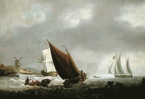 Schepen voor een Nederlandse riviermonding door George Webster
