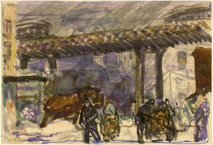 Een winterdag - Onder de verhoogde nabij Brooklyn Bridge, ca. 1907 door George Wesley Bellows