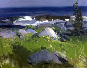 Met wijnranken begroeide kust--Monhegan Island, 1913 door George Wesley Bellows