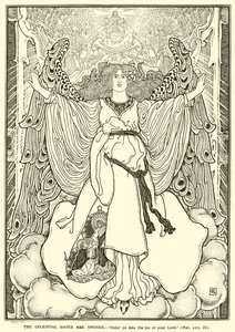 De hemelse poorten worden geopend (gravure) door George Woolliscroft Rhead