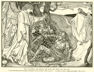 De vleier, de stralende met de zweep, en het net (gravure)