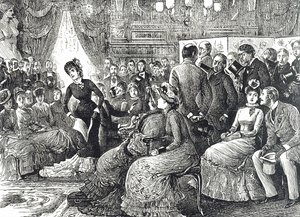 Cartoon die een typisch salonconcert toont door George du Maurier