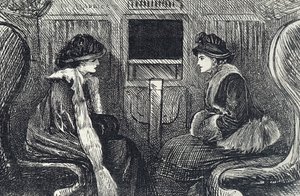 Cartoon van passagiers in de Londense metro door George du Maurier