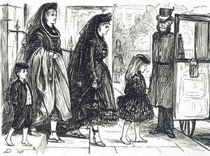 Cartoon die mensen toont die natuurlijk schoeisel gebruiken om misvormde voeten te vermijden door George du Maurier