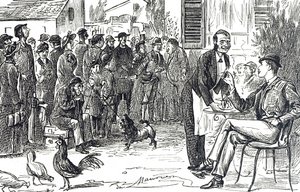 Cartoon van de vroege dagen van de Thomas Cook rondleiding door George du Maurier