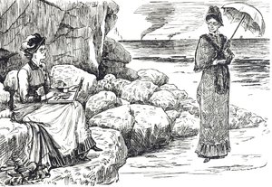 Cartoon die vrouwen met pince-nez brillen toont door George du Maurier