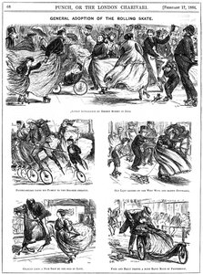 Algemene adoptie van de rolschaats. George du Maurier cartoons uit Punch door George du Maurier