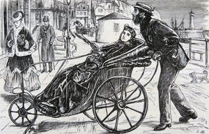 Patrick, die de badstoel van de dame duwt door George du Maurier