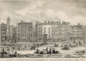 Een uitzicht op High Street, Southwark, Londen, zijnde de oude weg