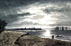 Uitzicht op de rivier Adur met New Shoreham in de verte door George the Younger Barret