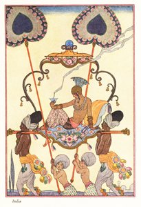Een adellijke vrouw verbrandt wierook in een draagstoel, oud India, 1928
