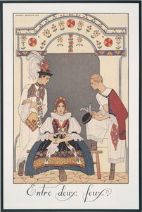 Falbalas et Fanfreluches, Almanak voor 1923, Entre deux feux, door George Barbier, prent door Georges Barbier