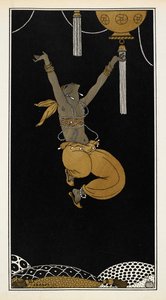 Nijinsky als de Gouden Slaaf in Sheherazade, een symfonische suite gecomponeerd door Nikolai Rimsky-Korsakov in 1888. Nijinsky is in de lucht, midden in een sprong.