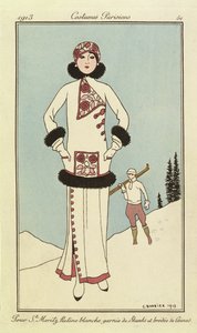 Voor St. Moritz, plaat uit "Costumes Parisiens" door Georges Barbier