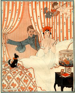 De onvoorziene terugkeer... Of de wekker - illustratie uit la Vie Parisienne door Georges Barbier