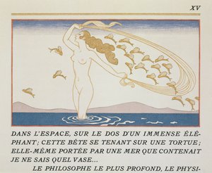 Vrouw wadend door water, illustratie uit 