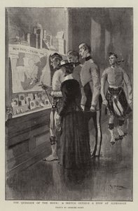 De Vraag van het Uur, een Schets buiten een Winkel in Aldershot door Georges Bertin Scott