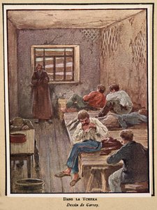 In de Cheka; uit Histoire des Soviets, pub. 1922 door Georges Carrey