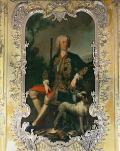 Portret van keurvorst Carl Albrecht in de gele slaapkamer van paleis Amalienburg op het Nymphenburgterrein ...