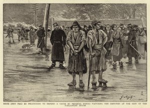 Soshi (Mannen betaald door politici om een zaak met fysiek geweld te verdedigen) kijken naar de afgevaardigden bij de uitgang van het parlementsgebouw door Georges Ferdinand Bigot