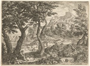 Landschap met een rustende reiziger door Georges Focus