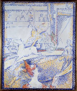 Circus. Een danseres doet een acrobatisch nummer te paard en een clown. Schets door Georges Seurat (1859-1891) 1891 door Georges Pierre Seurat
