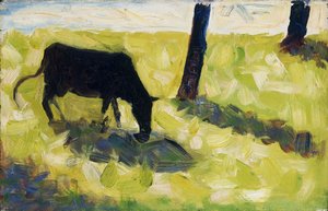 Zwarte koe in een weide door Georges Seurat