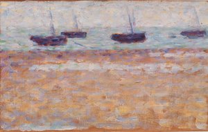 Vier Boten in Grandcamp door Georges Seurat