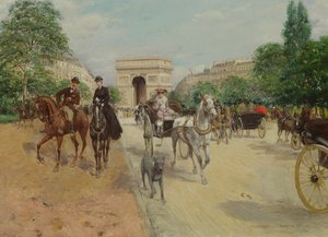 Ruiters en koetsen op de Avenue du Bois, 1910 door Georges Stein