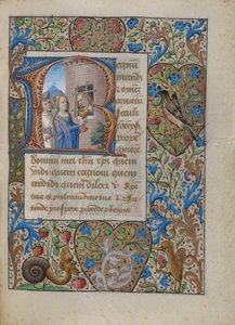 Beginletter R: Heilige Avia in de gevangenis ontvangt communie van de Maagd door Georges Trubert